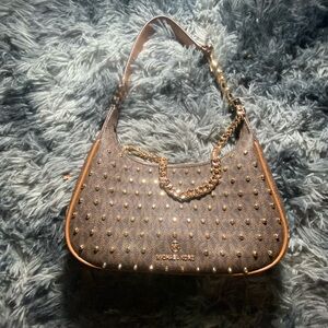 Michael Kors Gold Studded Tan Shoulder Bag